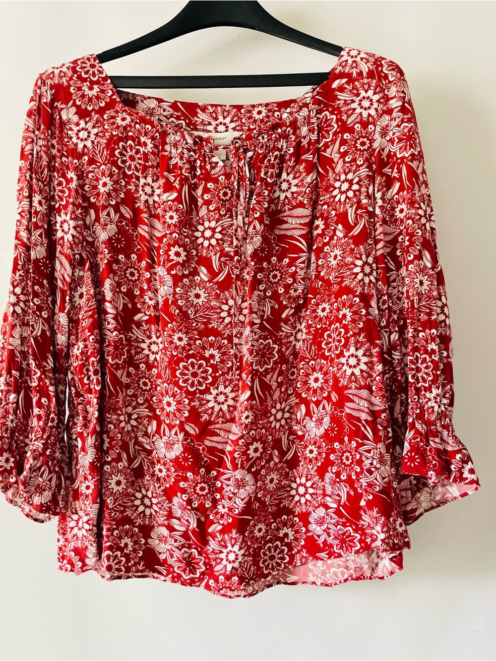CJ Banks Boho Women’s Red Floral Peasant Top Size X